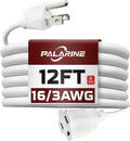 12ft White Outdoor Extension Cord Waterproof, UL Listed, 16/3 SJTW Heavy Duty 3 Prong, 16 Gauge 13A Power Cord Ideal for Indoor Outdoor Lights, Appliances, and Lawn