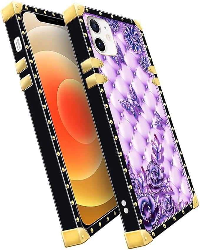 Compatible with iPhone 11 Case, Purple Butterfly Flowers Leaf Luxury Golden Decoration for Girl Women Soft TPU Shockproof Protective Hard PC Back for iPhone 11