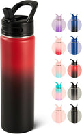 Fijinhom 24oz Insulated Stainless Steel Water Bottle with Straws, Double Wall Vacuum Insulated Bottles, Metal Thermo for Travel, Sports, Leak-Proof, BPA Free, Women & Men, Red Gradient