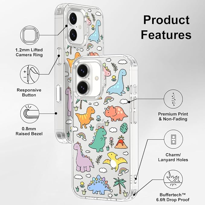 MOSNOVO for iPhone 17 Case | Military Grade 6.6ft Drop Tested | Camera Control | Clear with Dinosaur Land Design