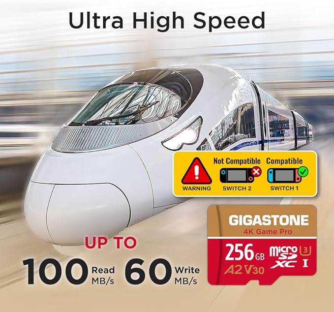 [5-Yrs Free Data Recovery] GIGASTONE 256GB Micro SD Card, 4K Game Pro, MicroSDXC Memory Card for Nintendo-Switch 1, GoPro, Action Camera, DJI, UHD Video, R/W up to 100/60MB/s, UHS-I U3 A2 V30 C10