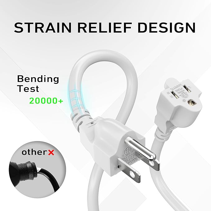 LUCKY TL Indoor Outdoor Extension Cord, 16/3 Gauge White Long Extension Cord 25ft, Waterproof Flexible Case, Made of Pure Copper, 13A 1625W 16AWG SJTW, 3 Prong Heavy Duty Wire, ETL
