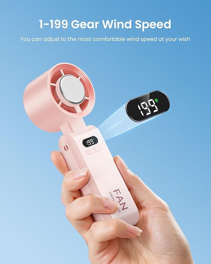 Kimguard 2 Pack Handheld Portable Turbo Fan with Ice Cooler, Speed (1-199) 5500mAh*2 Rechargeable Personal Fan,[20H Cooling Time] Mini Yet Powerful, Small Pocket Fans for Travel/Outdoor/Office, Pink