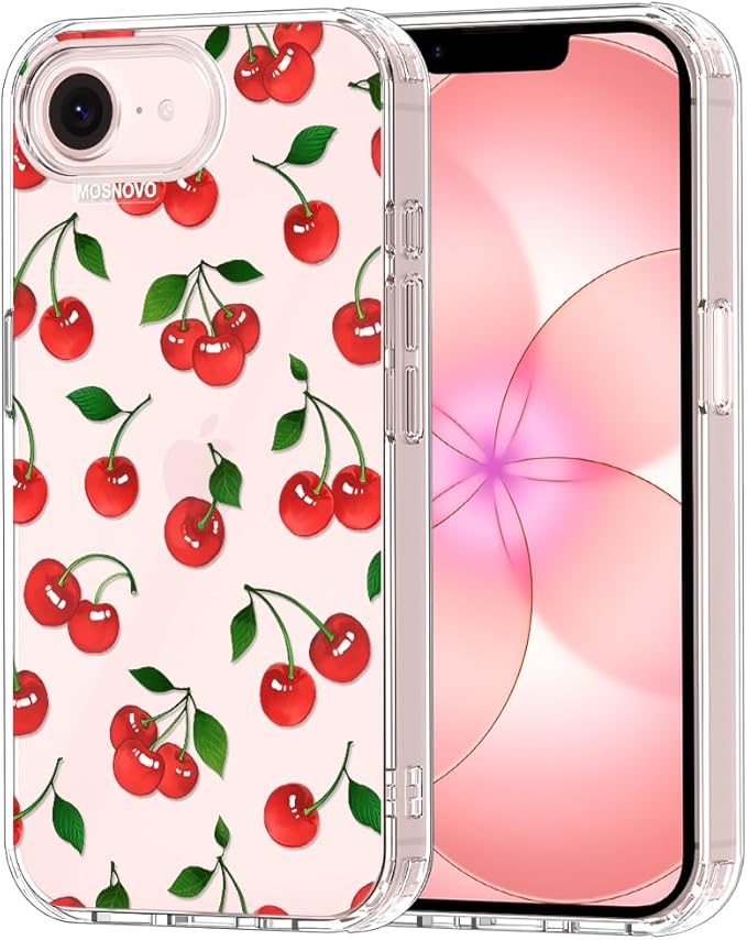 MOSNOVO for iPhone 17e Case/iPhone 16e Case, Shockproof Military-Grade Protection 6.6ft Drop Tested, Clear Phone Case for iPhone 16e / iPhone 17e, Cute Cherry Design