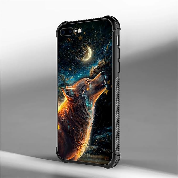 for iPhone 7 Plus/8 Plus Case, Star Cave Hungry Wolf Pattern Graphic Design, Soft Silicone Hard Acrylic Shock Protection