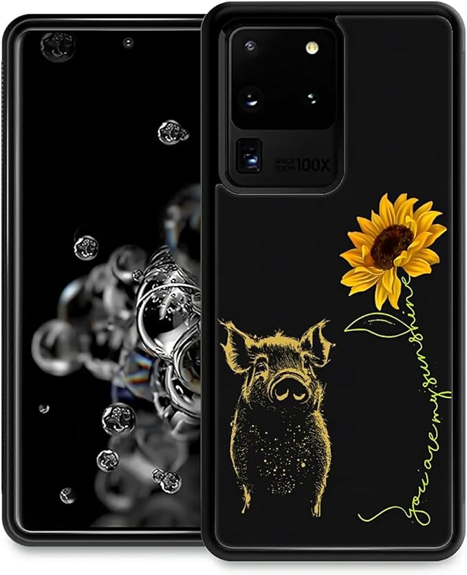 for Samsung Galaxy S20 Ultra Case, Pig Sunflower Yellow Sunshine Pattern Graphic Design Girl Boy Soft Silicone Hard Acrylic Shock Protection for Samsung Galaxy S20 Ultra