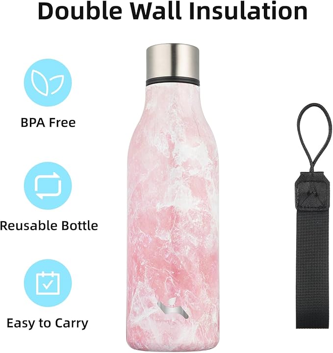 Konokyo Insulated Water Bottle with Strap,18 oz Double Wall Stainless Steel Vacuum Bottles Metal Water Flask,Blossom