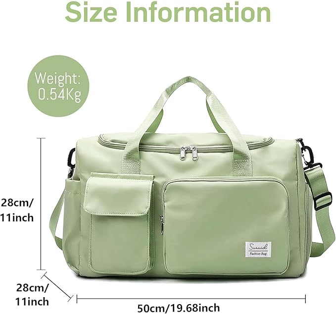Suruid Travel Duffel Bag with Shoes Compartment Sports Gym Bag with Dry Wet Separated Pocket for Men and Women, Overnight Bag Weekender Bag Training Handbag Yoga Bag - Green