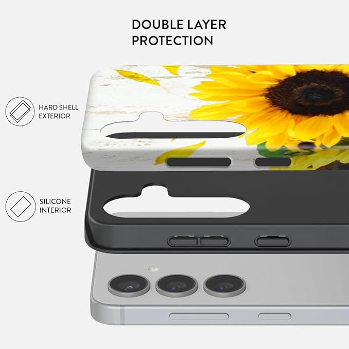 Compatible for Samsung Galaxy S26 5G Case, Dual Layer Heavy Duty 2 in 1 Shockproof Protective Phone Case,Wood Grain Sunflowers