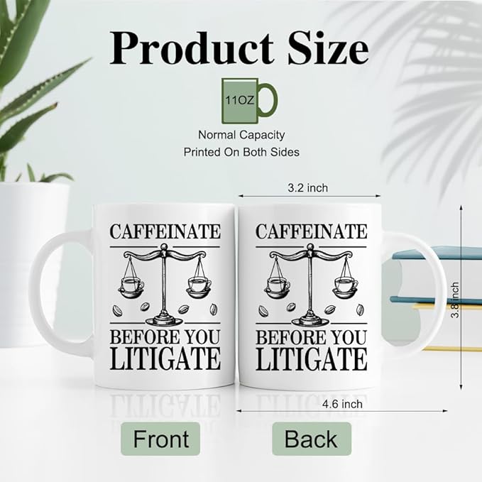 RZHV Caffeinate Before You Litigate 11 Oz Novelty Mug, Funny Coffee Bean Balance Mug for Coffee Lover Paralegal Attorney, Graduate Gifts for Attorney, Thank You Present for Lawyer Judge