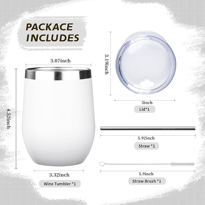 12oz Stemless Wine Tumbler with Lid Double Wall Insulated Wine Cup Stainless Steel Glasses Tumbler with Straw Insulated cocktail Tumbler Coffee Mug for Hot and Cold Beverages (Multicolor-7,4Pack)