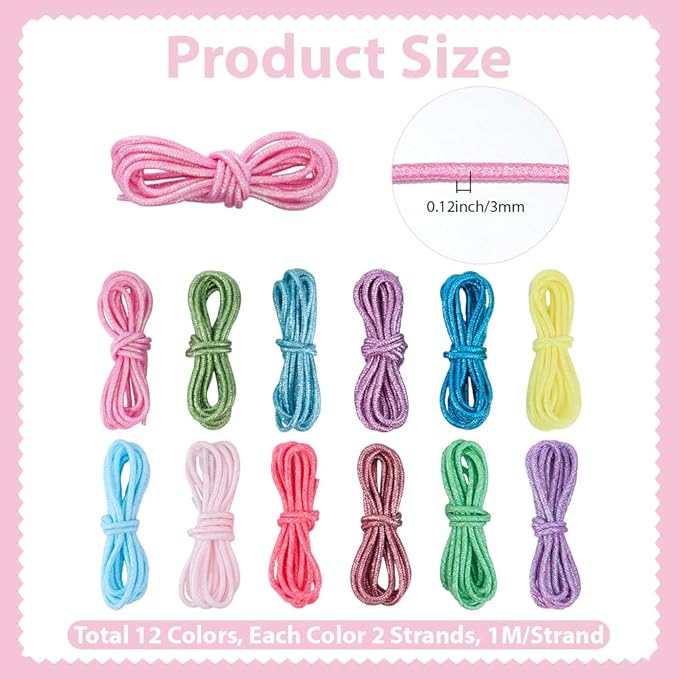 24 Strands 12 Colors 78.7 FT Keychaincord Keychain String Cloth Glitter Round Shoelaces Multifunction String Rope Cording for Keychains Making Keychain Making Lanyard Handbag Shoes Decor