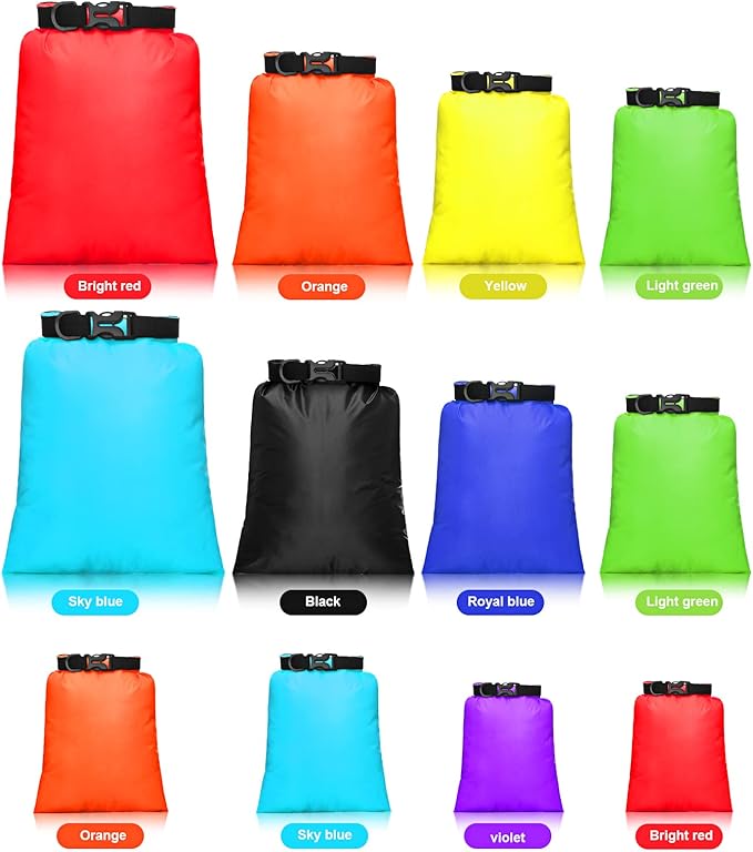 Shappy 6/12 Pcs Waterproof Dry Bags, Lightweight Outdoor Waterproof Dry Stuff Sacks 15/8/5/4/3/2 L and Long Adjustable Shoulder Strap for Kayaking Rafting Boating Hiking Camping