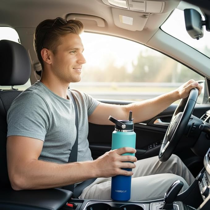 Insulated Water Bottle 40oz with Straw/Spout Lids, Stainless Steel Water Bottles Keep Cold 24h&Hot 12h, Metal Water Bottle with Straw that Fits in Cup Holder, Water Bottle Leak-proof,BPA Free