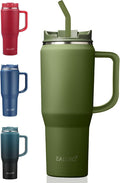 EALGRO 40 oz Tumbler with Handle, Insulated Tumblers with Lid and Straw, Large Metal Sports Water Bottle Jug, Thermal Stainless Steel Travel Coffee Mug Cup, Army Green