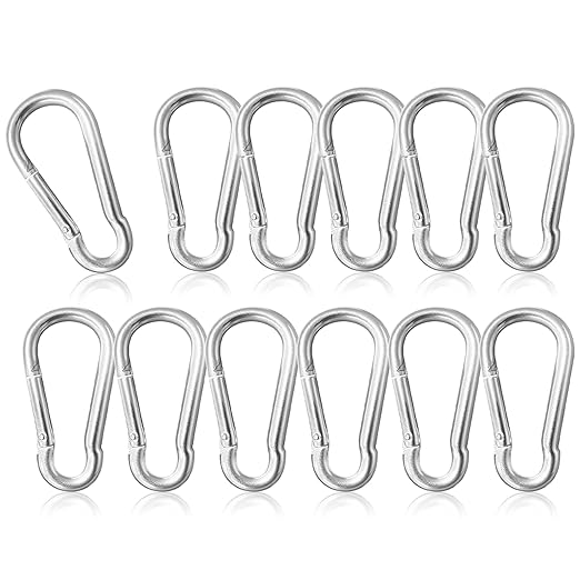 12 Pack 2" Heavy Duty Carabiner Clips, M5 Sliver Galvanized Steel Spring Snap Hooks, Rust-Resistant Keychain Clips for Hammock, Camping, Hiking, Fishing, Swing Set