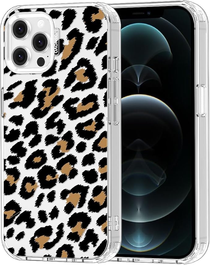MOSNOVO Case for iPhone 12 & iPhone 12 Pro, [Buffertech 6.6ft Military-Grade Drop Protection] [Anti Peel Off Tech] Clear TPU Bumper Phone Case Cover Design - Leopard Print