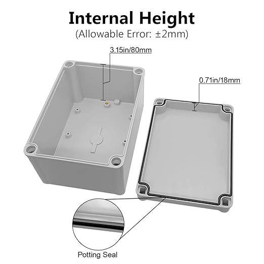 LeMotech Junction Box IP67 Waterproof Dustproof ABS Plastic Project Box for Electrical Outdoor Enclosure Gray 6.9 x 4.9 x 3.9 inch (175 x 125 x 100 mm),2 Pack