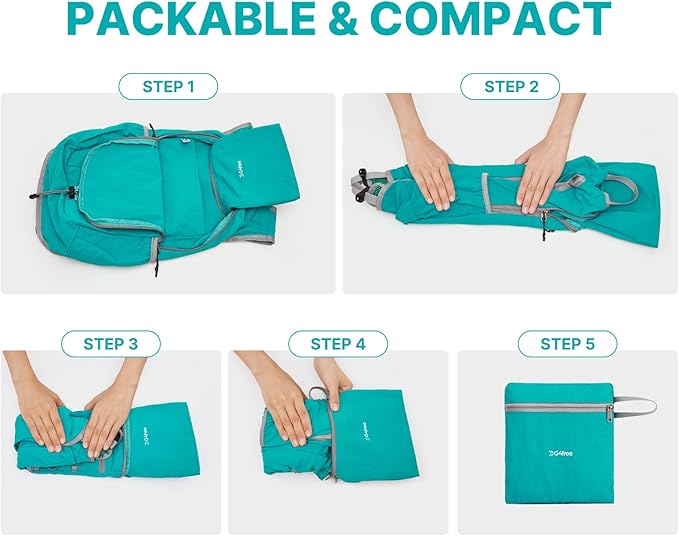G4Free 20L Hiking Backpack Lightweight Daypack with Phone Pocket Small Packable Foldable Hiking Bag for Women Men, Peacock Blue