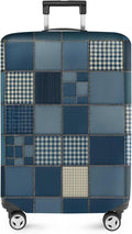 ANNA QUEEN Blue Patchwork Luggage Cover, Modern Grid Suitcase Protector, Stretchable Washable Cover for 20-22 Inch Luggage