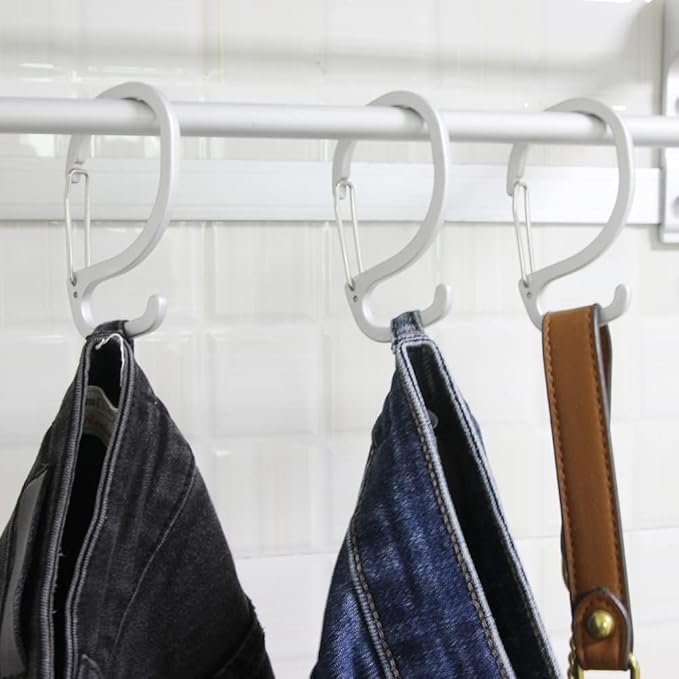6 Pack S-Shaped Hooks with Clip Anti Drop S Hooks with Safety Buckle to Prevent Falls Multipurpose Aluminum S Hook for Hanging Plants, Closet, Kitchen Utensil, Bags