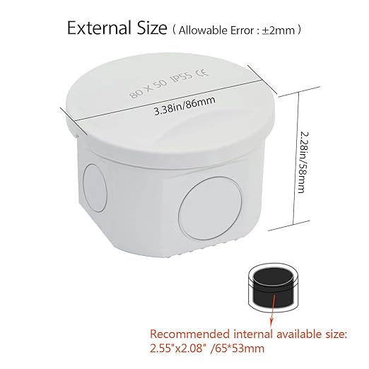 LeMotech Junction Box, Electrical Box IP55 Water Resistant Dustproof ABS Plastic Project Enclosure for Electronics White, External Size D3.3 x H2.2 inch