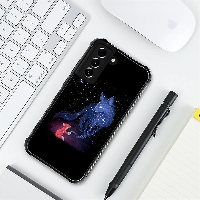 for Samsung Galaxy S22 Plus Case, Galaxy Fox Wolf Pattern Graphic Design Girl Boy Soft Silicone Hard Acrylic Shock Protection for Samsung Galaxy S22 Plus