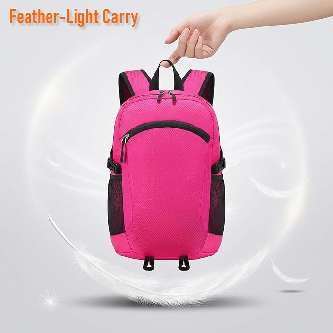 Lightweight Hiking Backpack 18L Packable Foldable Small Daypack Collapsible Travel Bag Water-Resistant for Women (Magenta)