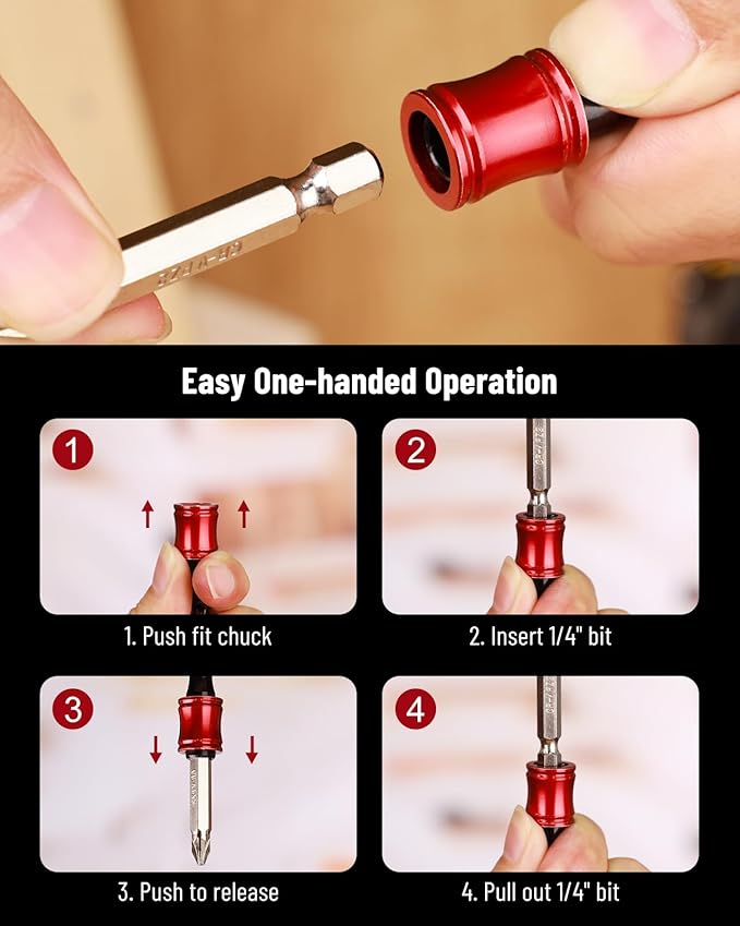 Katerk Bit holder Keychain Light-weight Extra 2 Black Carabiners Portable 6 pcs 1/4 inch Hex Shank Drill Screw Adapter Quick-change Screwdriver Electrician