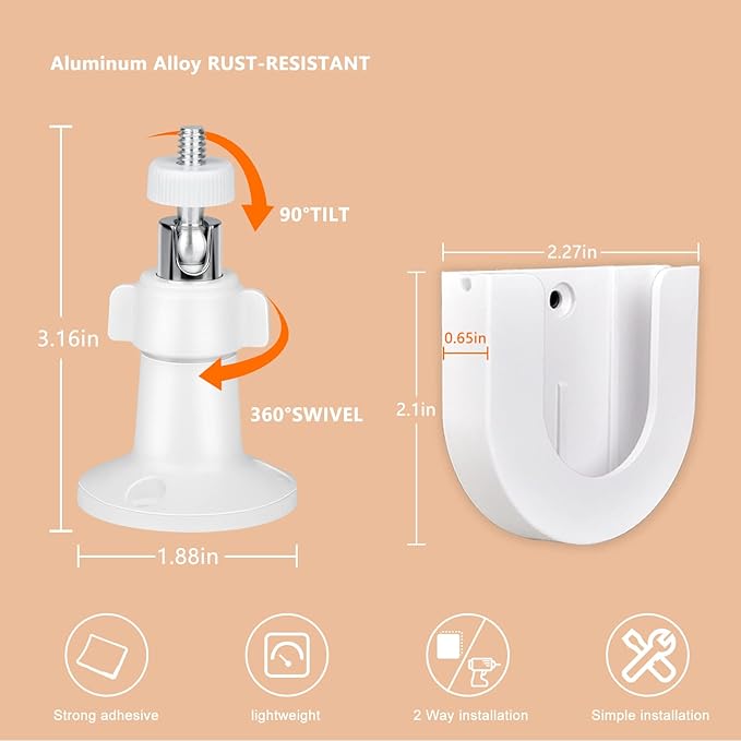 2pack Strong Adhesive Wall Mount +Adjustable Indoor/Outdoor Security Wall Mount Compatible with Arlo Pro/Pro 2/Pro 3/Ultra/Ultra 2,Ring Indoor Cam(1st Gen) , eufyCam E/2C