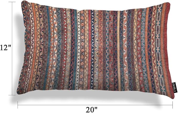 EKOBLA Turkish Carpet Rectangle Pillow Cases Vintage Persian Oriental Waist Lumber Cotton Linen Cushion Cover Oblong Rectangle Pillowcase for Men Women Home Decoration Bedroom 12x20 Inches
