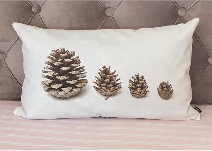 EKOBLA Pinecone Throw Pillow Case - Pine Cone Evergreen Coniferous Forest Plant Farmhouse Rectangle Cushion Cover - Cotton Linen - 12x20 Inches, Brown