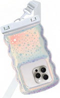 Floatable Waterproof Phone Pouch/Case with Crossbody Lanyard for iPhone 17 16 Pro Max/15/14, IP68 Cellphone Dry Bag Beach Cruise Ship Essentials, 1 Pc-Iridescent Star Wave Style-7″