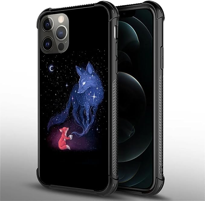 for iPhone 11 Pro Max Case, Galaxy Fox Wolf Pattern Graphic Design Girl Boy Soft Silicone Hard Acrylic Shock Protection for iPhone 11 Pro Max