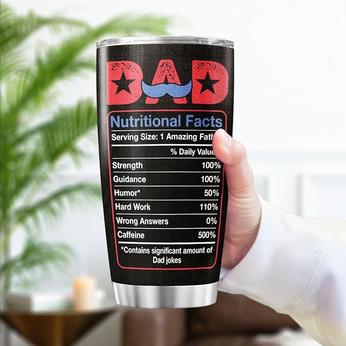 Best Dad Ever Black American 20oz Tumbler, Stainless Steel Insulated Mug with Funny Dad Nutrition Facts, Gift for Fathers Day, Husband, Grandpa, Birthday