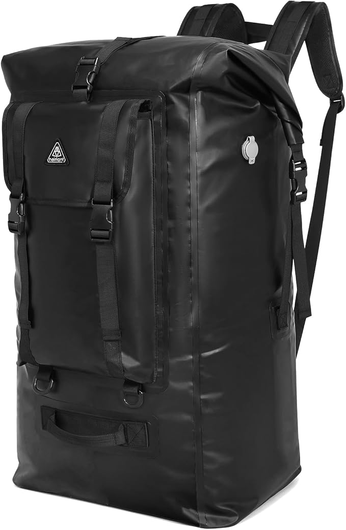 Haimont Large Waterproof Dry Backpack IPX7 Roll-top Dry Marine Dry Bag for Men Kayaking Rafting, 100L, Black