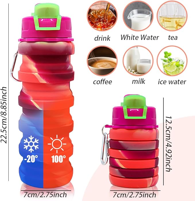 Silicone Collapsible Water Bottles, 16oz 500ml Portable Foldable Expandable Water Bottle Sports Cups, Leak Proof Reusable BPA Free, for Outdoor Activities Travel(Orange)