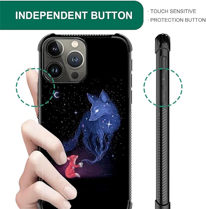 for iPhone 16 Pro Case, Galaxy Fox Wolf Pattern Graphic Design Girl Boy Soft Silicone Hard Acrylic Shock Protection for iPhone 16 Pro