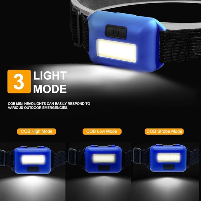8 Pack Led Headlamp for Adults and Kids, 1.1oz/31g COB Flood Light Ultra Bright Head Lamp with 3 Modes 24 AAA Batteries, Waterproof Work Flashlight for Family Camping Running Reading Hiking