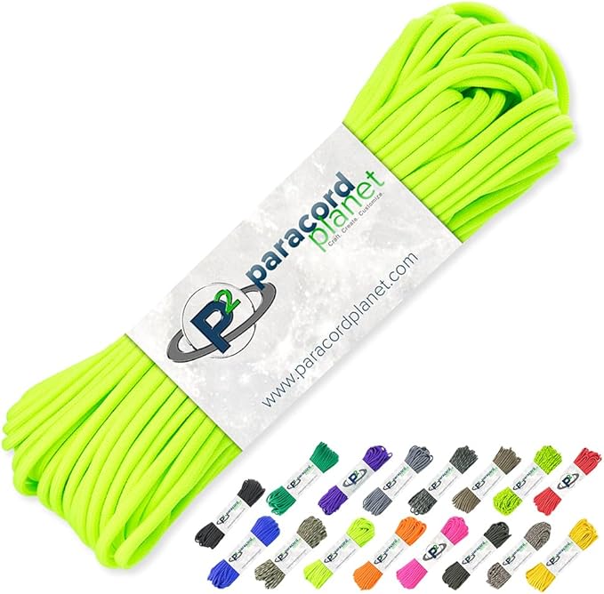 Paracord Planet 100 Feet Hanks Parachute 550 Cord Type III 7 Strand Paracord Neon Green