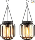 Solar Hanging Lanterns Outdoor: 2 Pack Metal Solar Hanging Lights with Hook, Bright - Warm Waterproof LED Lanterns for Outside, Classic Decorative Solar-Powered Light for Yard Garden Patio Porch Decor