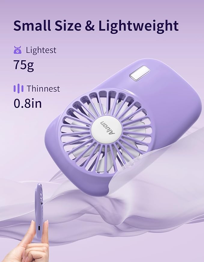 Aluan Handheld Mini Fan Powerful Small Personal Portable Speed Adjustable USB Rechargeable Eyelash Fan for Kids Girls Boys Woman Man Home Office Outdoor Travel, Purple