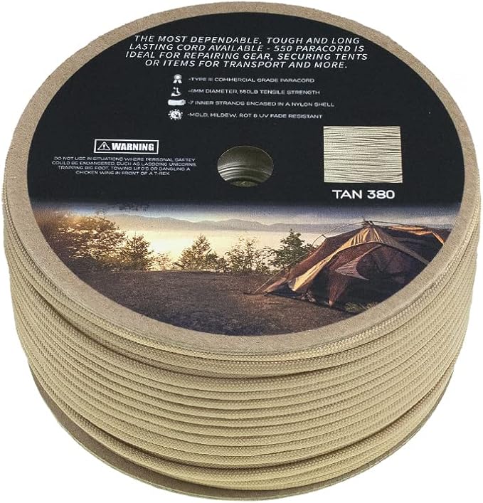 Paracord Planet Solid Color 550lb Paracord – 7 Strand Type III Nylon Cord for Indoor and Outdoor Tasks – Tan 499 (1,000 ft)