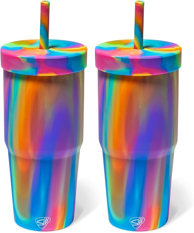 Silipint 32oz Silicone Straw Tumbler – BPA-Free, Non-Toxic, Unbreakable, Microwave, Dishwasher Safe – Perfect for Tea, Cold Water, Smoothies, Hippie Hops - Pack of 2