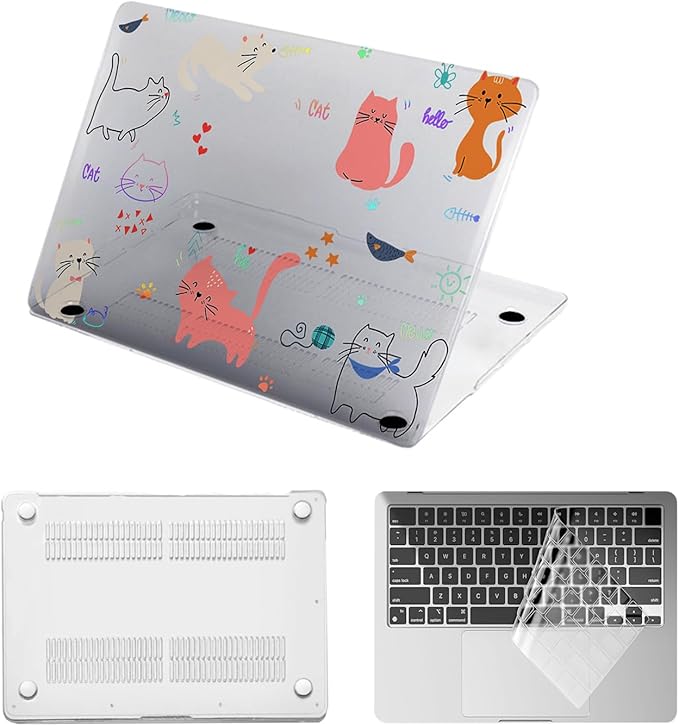 Laptop Cover for MacBook Air 11 inch Case 2015-2010 Release (Model A1465 A1370),Anti-Cracking Plastic Hard Shell Case & Keyboard Cover for Apple Mac Air 11.6",Cat & Star