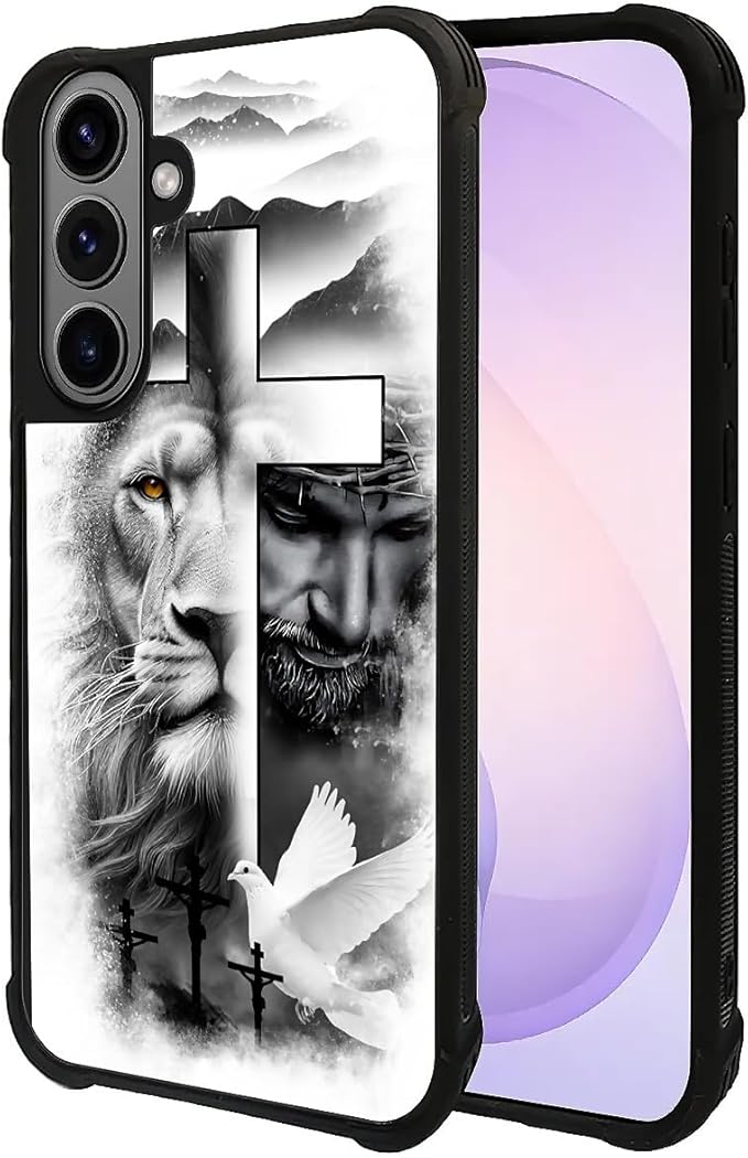 for Samsung Galaxy S26 Plus Case,Graphic Design for Girl Boy Soft Silicone Hard Acrylic Shock Protection Designed for Samsung Galaxy S26 Plus Lion Cross Jesus Christ Dove Pattern