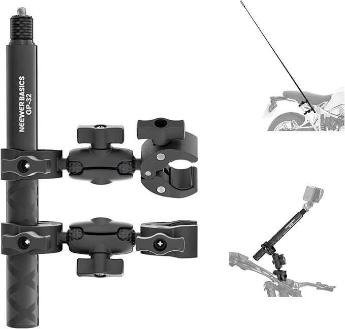 NEEWER Basics Motorcycle Bike Mount Accessories Kit, Invisible Selfie Stick Bicycle Handlebar Clamp Holder Compatible with Insta360 DJI OSMO 360 Pocket 3 Action Cameras for POV Video Recording, GP-32