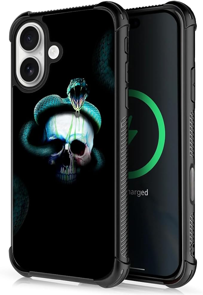 for iPhone 17 Case,for MagSafe Graphic Design for Girl Boy Soft Silicone Hard Acrylic Shock Protection Designed for iPhone 17 Skeleton Winding Snake Pattern