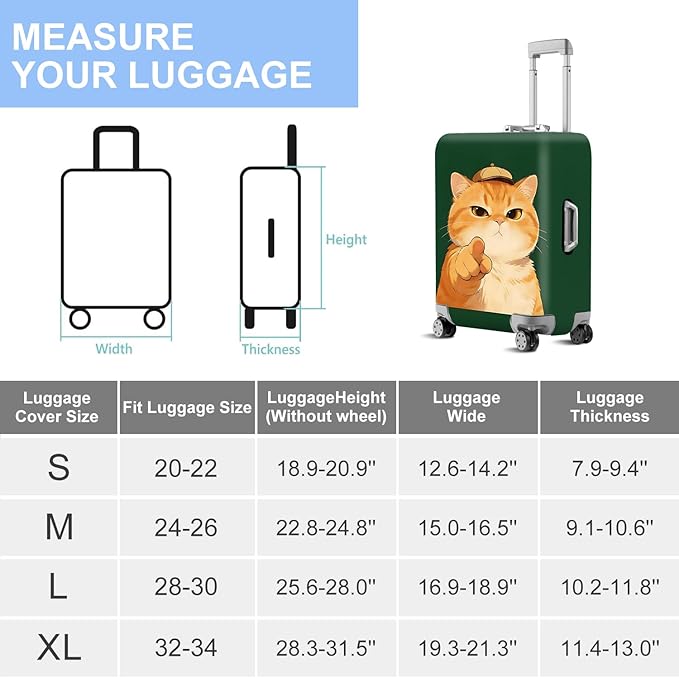 ANNA QUEEN Funny Cat Luggage Cover,Cute Cartoon Stretchable Suitcase Protector Sleeve,Fit for 28-30 Inch Checked Baggage,Water Resistant Durable Luggage Protector