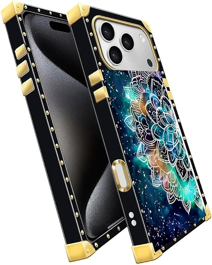for iPhone 17 Pro Max Case Luxury Golden Decoration for Girl Women Soft TPU Shockproof Protective Hard PC Back for iPhone 17 Pro Max Crazy Pattern Starry Sky Colourful Mandala